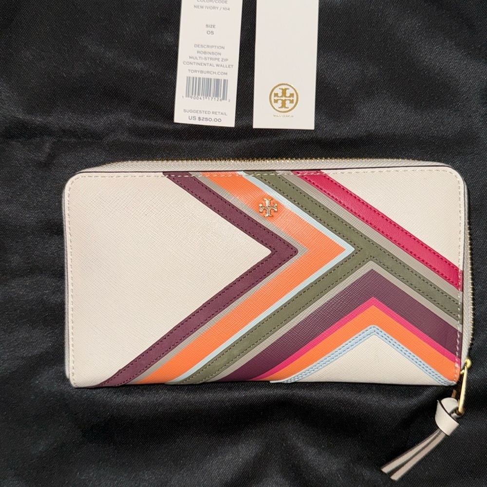 Tory Burch Chevron Stripe Wallet in Cream and Multicolor
